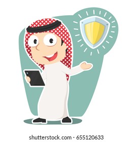 arabian businessman presenting shield