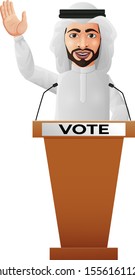 Arabian businessman speaker on presentation podium