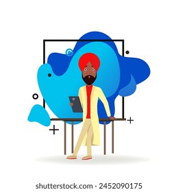 Arabian businessman surprised with contract terms. Man in turban and traditional clothes reading business document. Flat vector illustration. Success, concluding contract, culture, surprise concept
