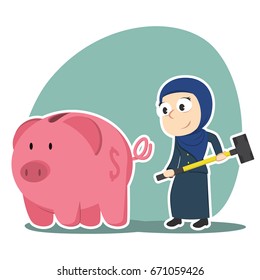 arabian businesswoman going to break piggy bank