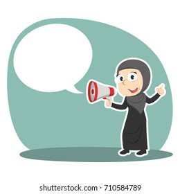 arabian businesswoman with megaphone and callout