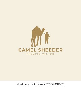 arabian camel herder logo, pet, camel, desert, vector illustration