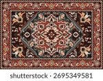 Arabian carpet with decorative elements. Persian carpet. Colorful decorative vector pattern for rugs, tapi carpets, yoga mats. Geometric ethnic clip art.
