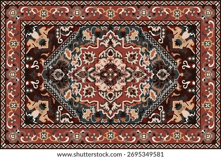 Arabian carpet with decorative elements. Persian carpet. Colorful decorative vector pattern for rugs, tapi carpets, yoga mats. Geometric ethnic clip art.