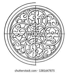El panel circular árabe es una ilustración de ornamento plano, de línea vintage o de grabado.