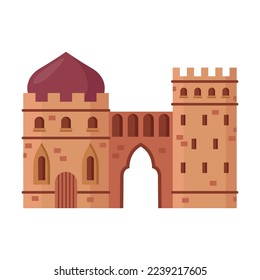 Arabian city or landscape element vector illustration. Ancient Islamic or Muslim castle for Arab village or town on white background