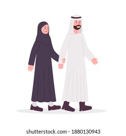 Arabian Couple Husband Wife Walk Together Stock Vector (Royalty Free ...