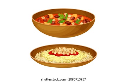 Arabian cuisine dishes served on plates set vector illustration