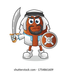 caricatura arabia de guerrero de la fruta de la cita. ilustración vectorial de mascota