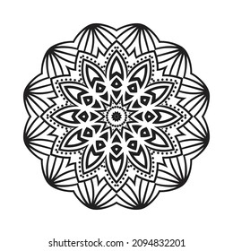 Arabian decoration mandala vector. Mandala pattern with black and white color. Simple Arabic black and white mandala pattern. Decoration mandala ornament background for coloring book.