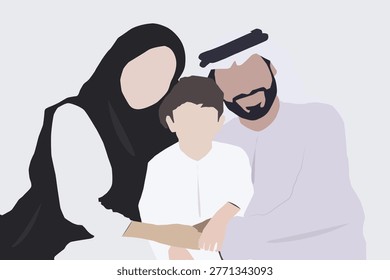 Arabian Emirate, Saudi, Qatari, Omani, Bahraini, Kuwaiti in traditional  family with kids having fun in the desert, home or outside