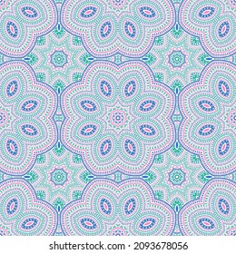 Arabian ethnic floral vector seamless pattern. Batik patchwork design. Cute arabesque ornament. Ceramic decor design. Star symmetry composition.