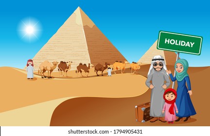 Arabian family on holiday illustration