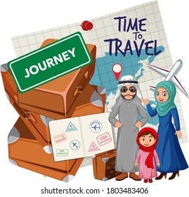 Arabian family on holiday illustration