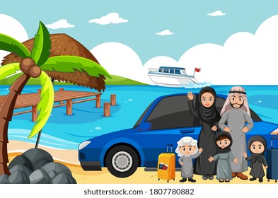 Arabian family on holiday illustration