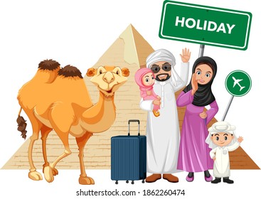 Arabian family on holiday illustration