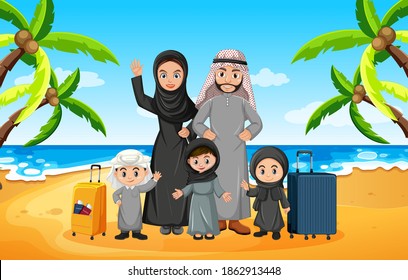 Arabian family on holiday illustration