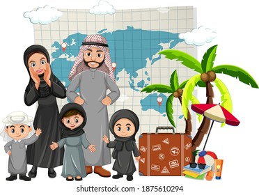 Arabian family on holiday illustration