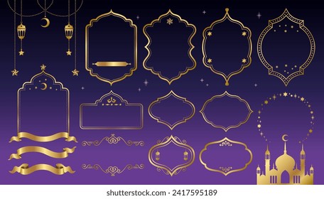 Arabian gold frame set, islamic graphic designs