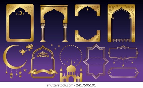 Arabian gold frame set, islamic graphic designs