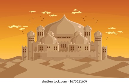 arabian hidden palace in desert landscape