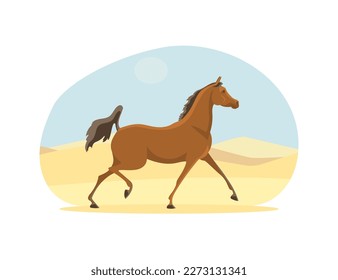 Arabian horse running in the desert, vector illustration