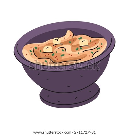 Arabian hummus dish or bean, chickpea Arabic food. Vector meal in bowl, middle east mezze, gastronomy snack or appetizer sign for menu. Homemade recipe icon. Mediterranean cuisine and culinary.