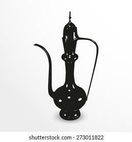 Arabian kettle. Vector illustration. Black and white view.