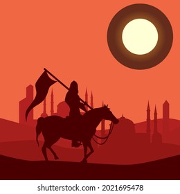 Arabian knight on horse with desert background vector suitable for multiple purpose