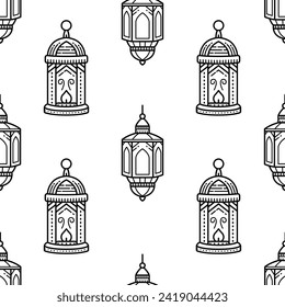 Arabian lantern outline doodle hand drawn seamless pattern background