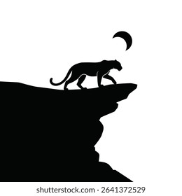 Arabian Leopard Night Walk Icon: Graceful on Rocky Cliff, Desert Moon
