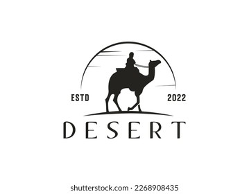 Arabian Logo caravan Camels in desert dunes. Camel Logo design template.