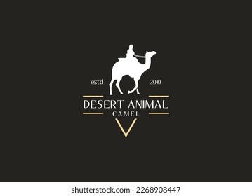 Arabian Logo caravan Camels in desert dunes. Camel Logo design template.