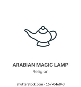 Arabianische Zauberlampe umreißt Vektorillustration Symbol. Dünne Linie schwarz-arabische magische Lampe Symbol, einfache flache Vektorillustration Elementgrafik aus bearbeitbarem Religionskonzept einzeln auf weißem Hintergrund