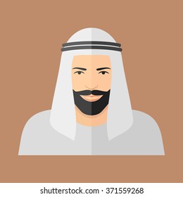 Arabian man face flat icon. Male bearded character. Vector illustration.