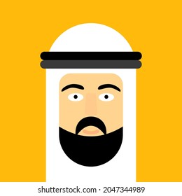 Arabian man face portrait on yellow background, vector illustration