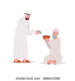 Arabian Man Giving Alms to Old Beggar Illustration