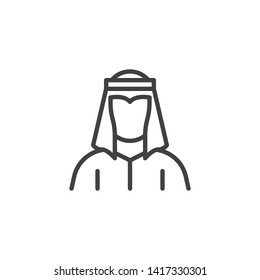 Arabian man line icon. linear style sign for mobile concept and web design. Arabic man with traditional clothes outline vector icon. Symbol, logo illustration. Vector graphics