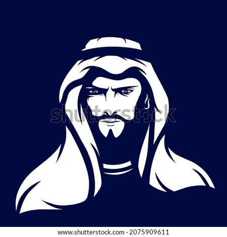 Arabian man logo vector line neon art potrait colorful design with dark background. Abstract graphic illustration. Isolated black background for t-shirt