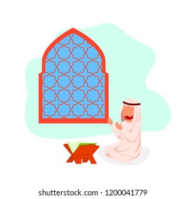 Arabian Man Praying Flat Vector Illustration
