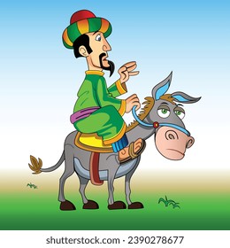 arabian man riding a donkey