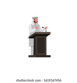arabian man speech in podium presentation in business meeting or conference cartoon flat illustration vector isolated in white background