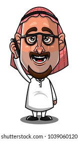Arabian Man Using A Smartphone Cartoon vector