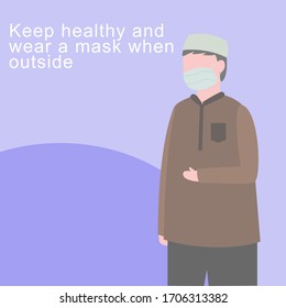 Arabian man Wearing Protective Mask Caution Stay Safe Against Virus Illustration