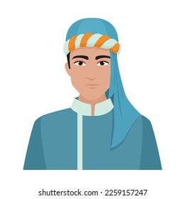 Arabian man wearing traditional clothes. Islamic man avatar portrait vector cartoon illustration