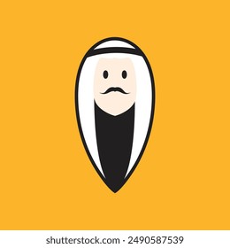 Arabian man whiskers with Turban logo. Arabian man logo vector line  potrait colorful design with dark background. Abstract graphic illustration. Simple Modern template logo.