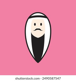 Arabian man whiskers with Turban logo. Arabian man logo vector line  potrait colorful design with dark background. Abstract graphic illustration. Simple Modern template logo.