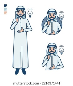 A arabian man in white costume with came up with images.It's vector art so it's easy to edit.
