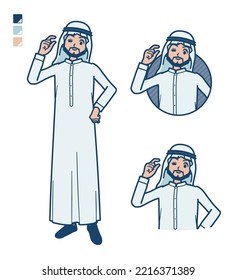 A arabian man in white costume with Just a bit Hand sign images.It's vector art so it's easy to edit.