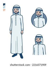 A arabian man in white costume with Looking sideways images.It's vector art so it's easy to edit.